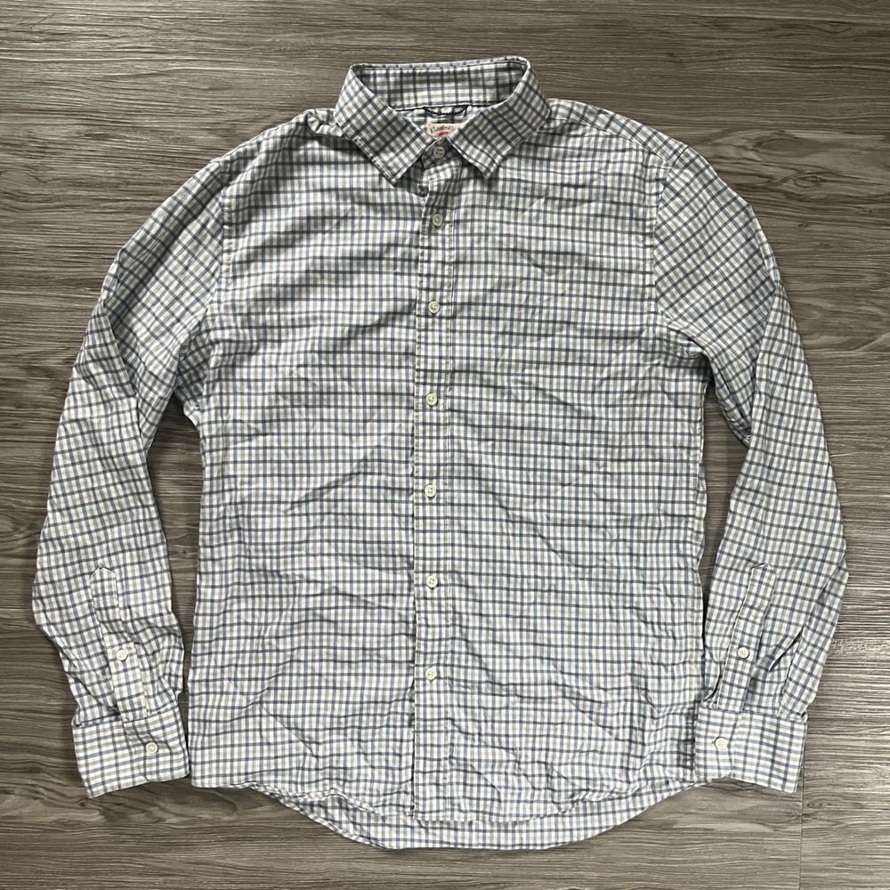 Faherty Brand Movement Plaid Button Down Shirt Blue Grey Mens Medium MWF2308